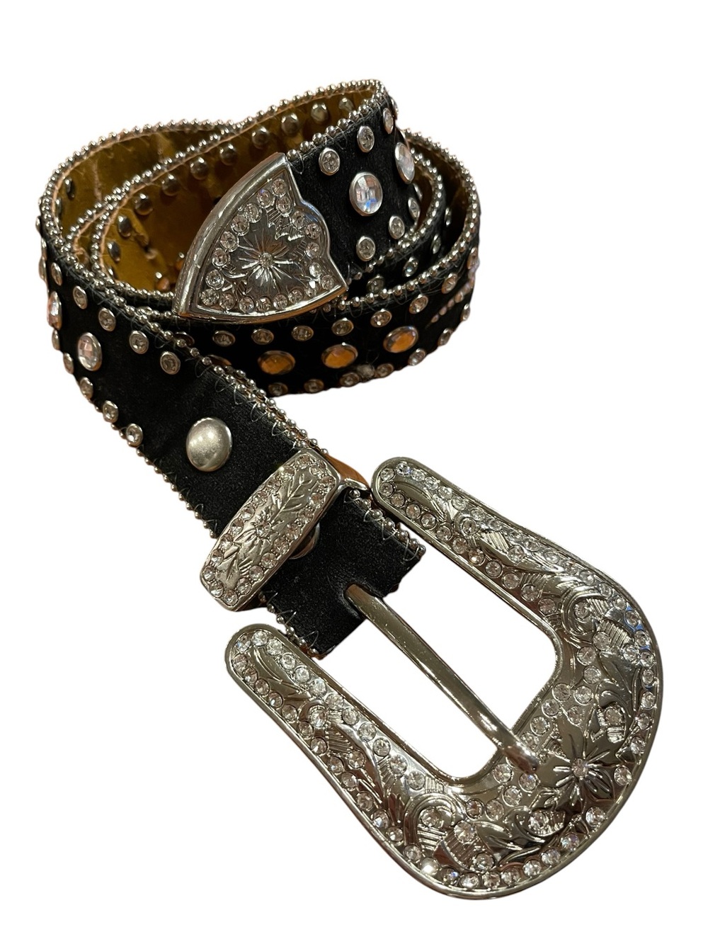 Nocona Black Rhinestone Western Belt 24-28” Silver Buckle Y2K Cowgirl